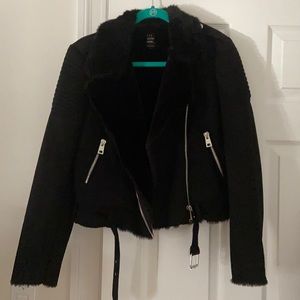 Zara black suede with faux fur lining Biker Jacket